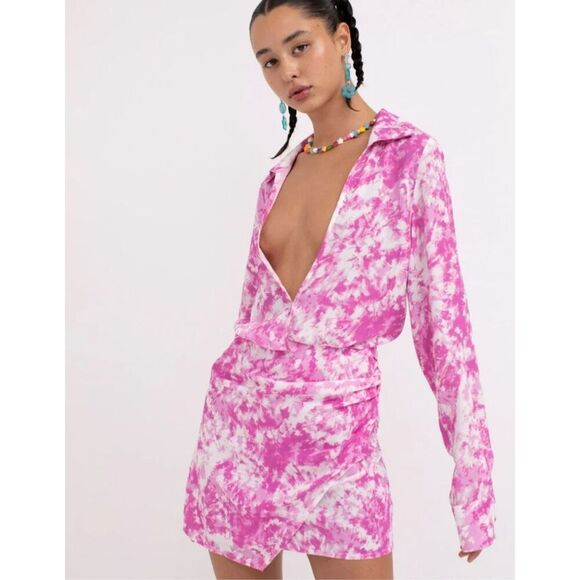 For Love & Lemons Devon Shirt Dress Pink Nwt Size Small - Picture 10 of 10